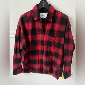 Brand New PISTOLA Medium red black plaid top shirt M new with tags women